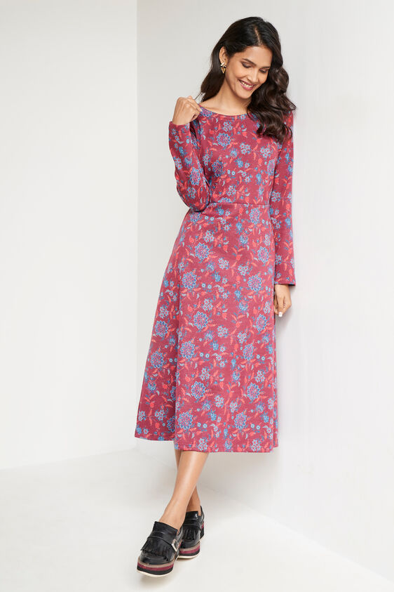 Coral Jacquard Flared Slip-On Dress, Coral, image 2